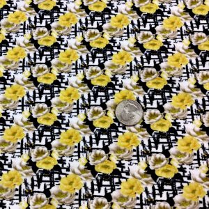 Yellow/Cream Roses Cotton Lycra - Fabric