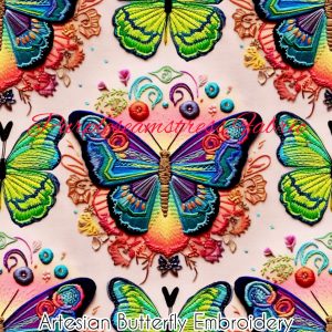 Faux Artesian Butterfly Embroidery - Fabric