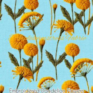 Faux Embroidered Dandelion Flowers - Fabric