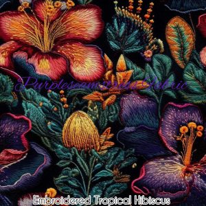 Faux Embroidered Tropical Hibiscus - Fabric