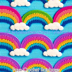 Faux Crochet Rainbows and Clouds - Fabric