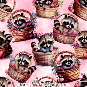 Floral Basket Raccoons - Fabric