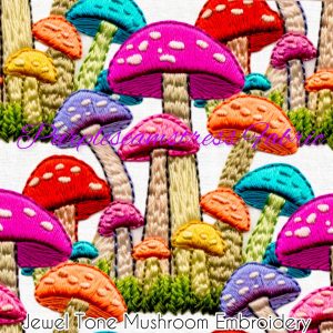 Faux Jewel Tone Mushroom Embroidery - Fabric