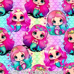 Little Pink Haired Mermaids - Fabric