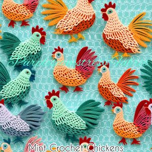 Faux Mint Crocheted Chickens - Fabric