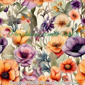Orange & Purple Watercolor Poppies - Fabric