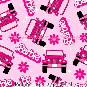 Pink Barbie Jeep Floral - Fabric