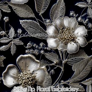 Faux Silver Tip Floral Embroidery - Fabric