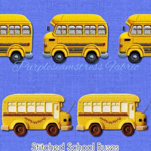 Faux Blue Stitched School Buses - Fabric