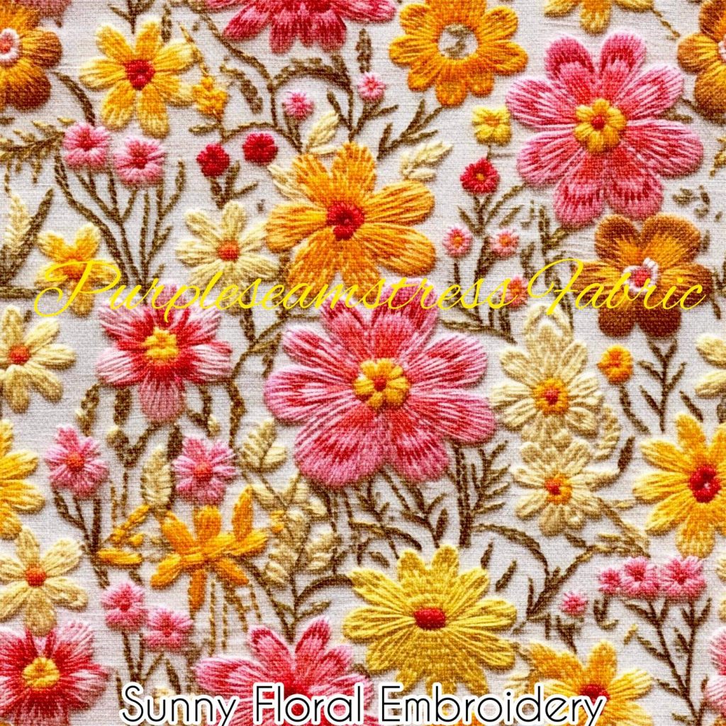 Faux Sunny Floral Embroidery Cotton Lycra – Purpleseamstress Fabric