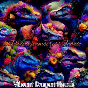 Vibrant Dragon Heads - Fabric