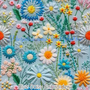 Faux Blue Daisy Embroidery - Fabric