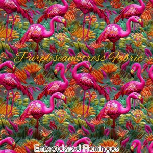 Faux Embroidered Flamingos - Fabric