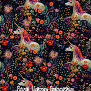 Faux Floral Unicorn Embroidery - Fabric