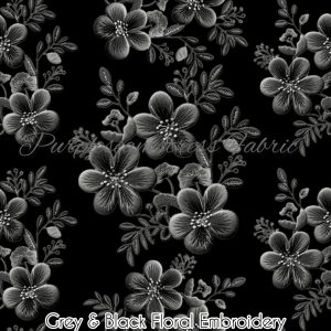 Faux Grey & Black Floral Embroidery - Fabric