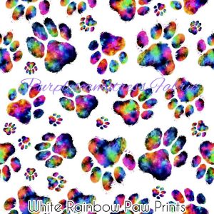 White Rainbow Paw Prints - Fabric