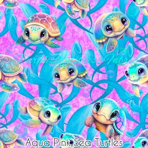 Aqua Pink Sea Turtles - Fabric