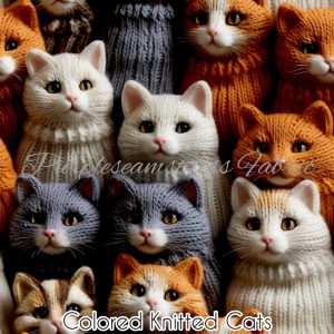 Faux Colored Knitted Cats - Fabric