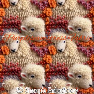 Faux 3D Sheep's Embroidery - Fabric