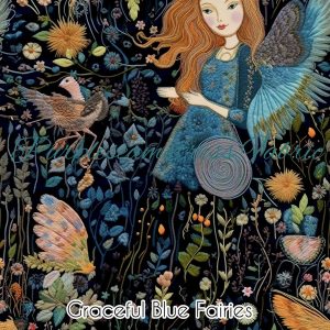 Faux Graceful Blue Fairies - Fabric