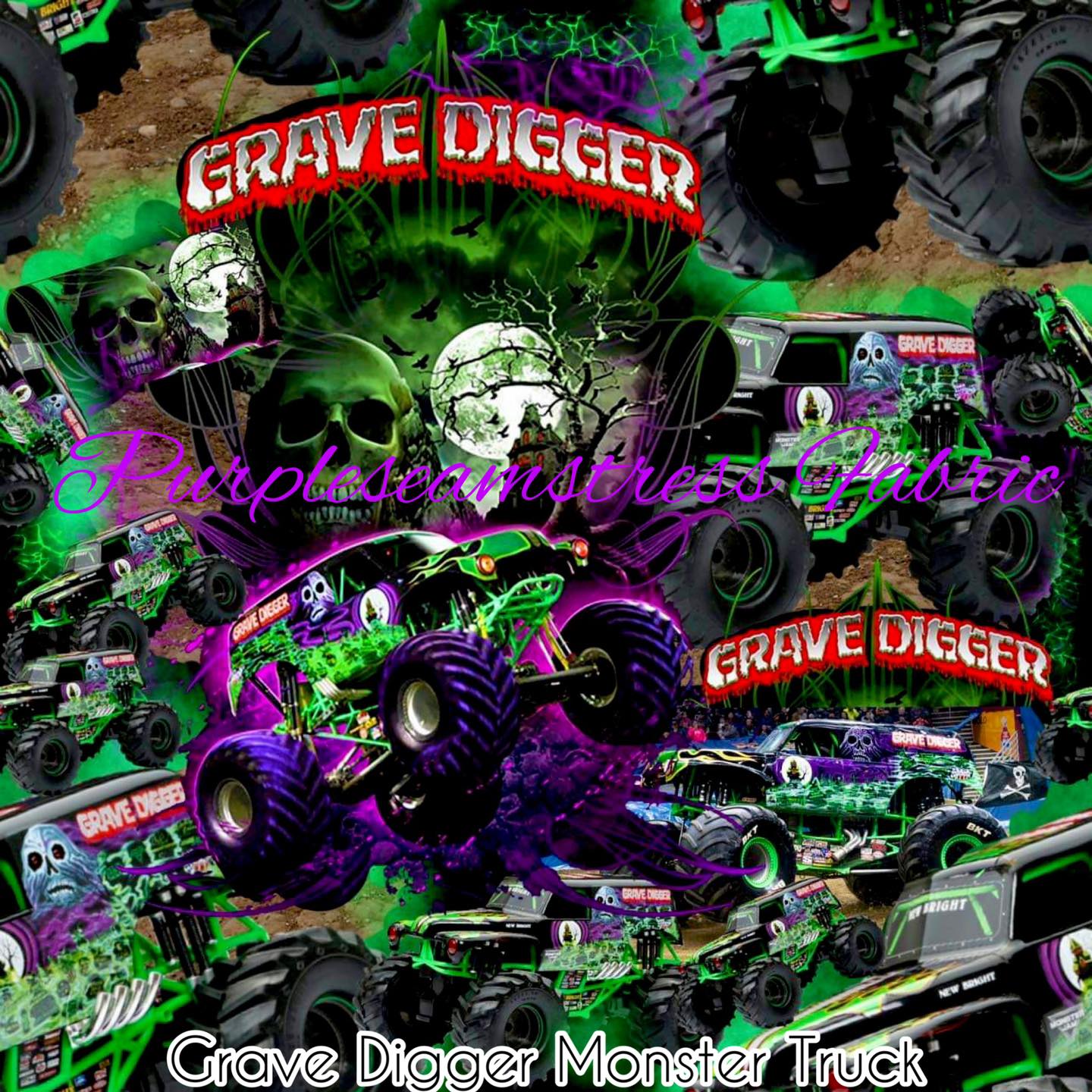 Grave Digger Monster Truck Cotton Lycra – Purpleseamstress Fabric