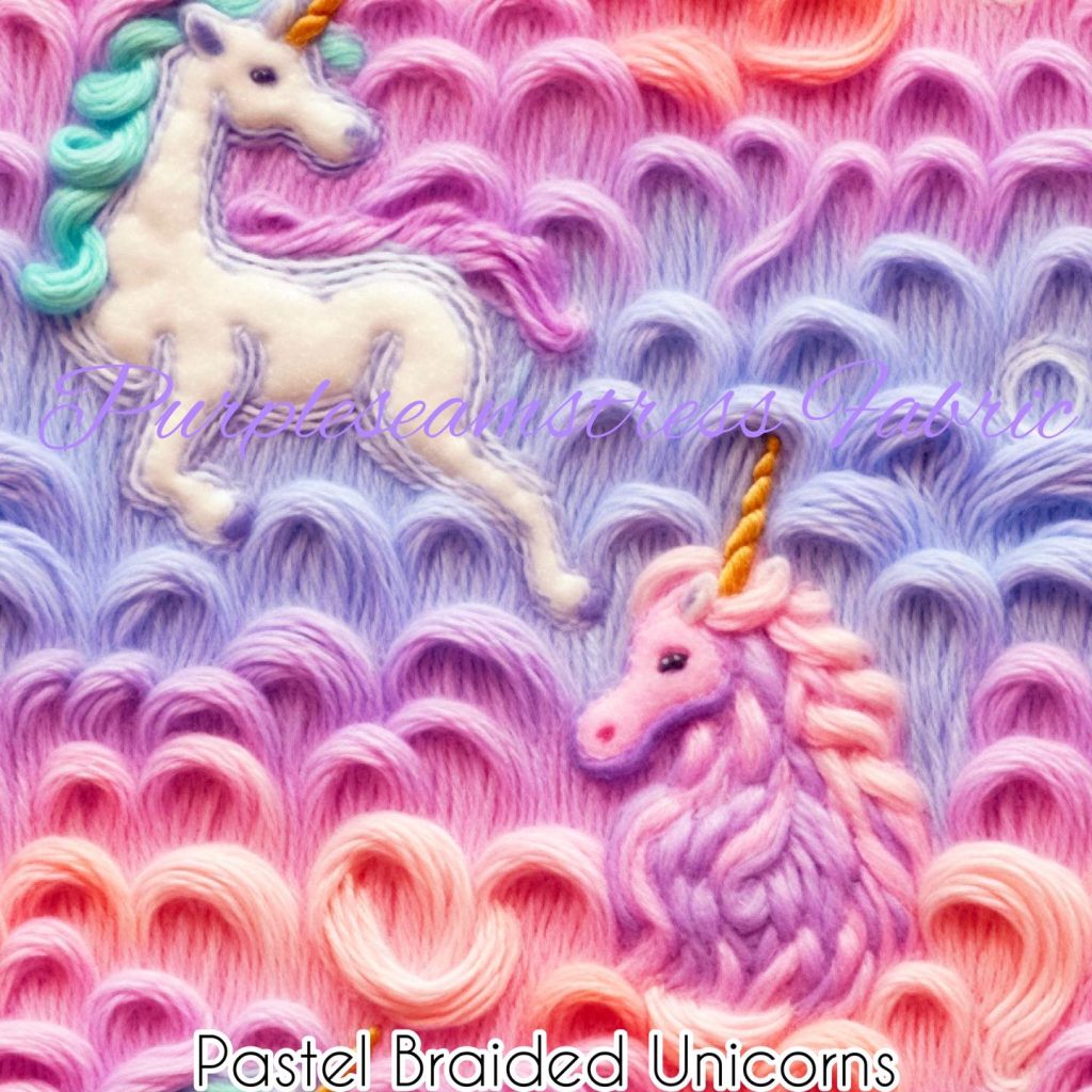 Pastel Braided Unicorns Cotton Lycra Purpleseamstress Fabric 1803