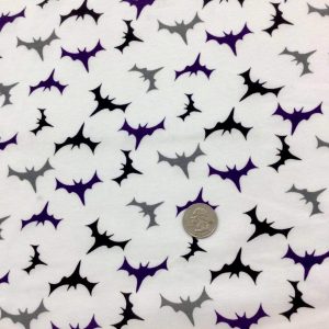 Purple/Grey/Black Bats on White Cotton Jersey - Fabric