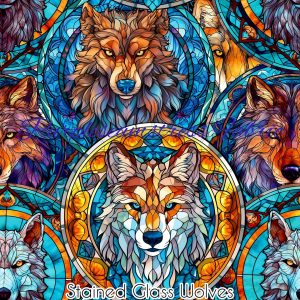 Stained Glass Wolves - Fabric