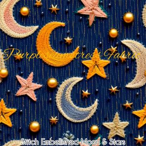Faux Stitched Embellished Moons & Stars - Fabric