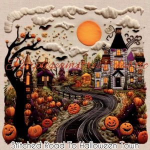 Faux Stitched Road to Halloween Town - Fabric