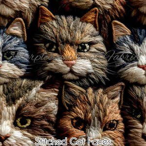Faux Stitched Cat Faces - Fabric