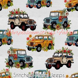 Faux Stitched Floral Jeeps - Fabric