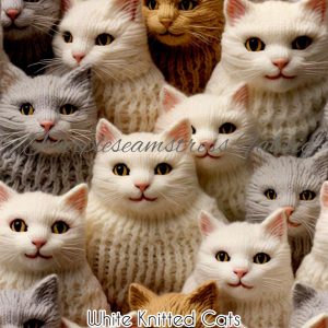 Faux White Knitted Cats - Fabric
