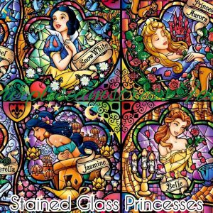 Colorful Stained Glass Princesses - Fabric
