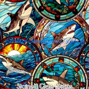 Stained Glass Sharks - Fabric