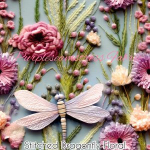 Faux Stitched Dragonfly Floral - Fabric
