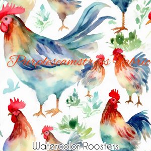 Watercolor Roosters - Fabric