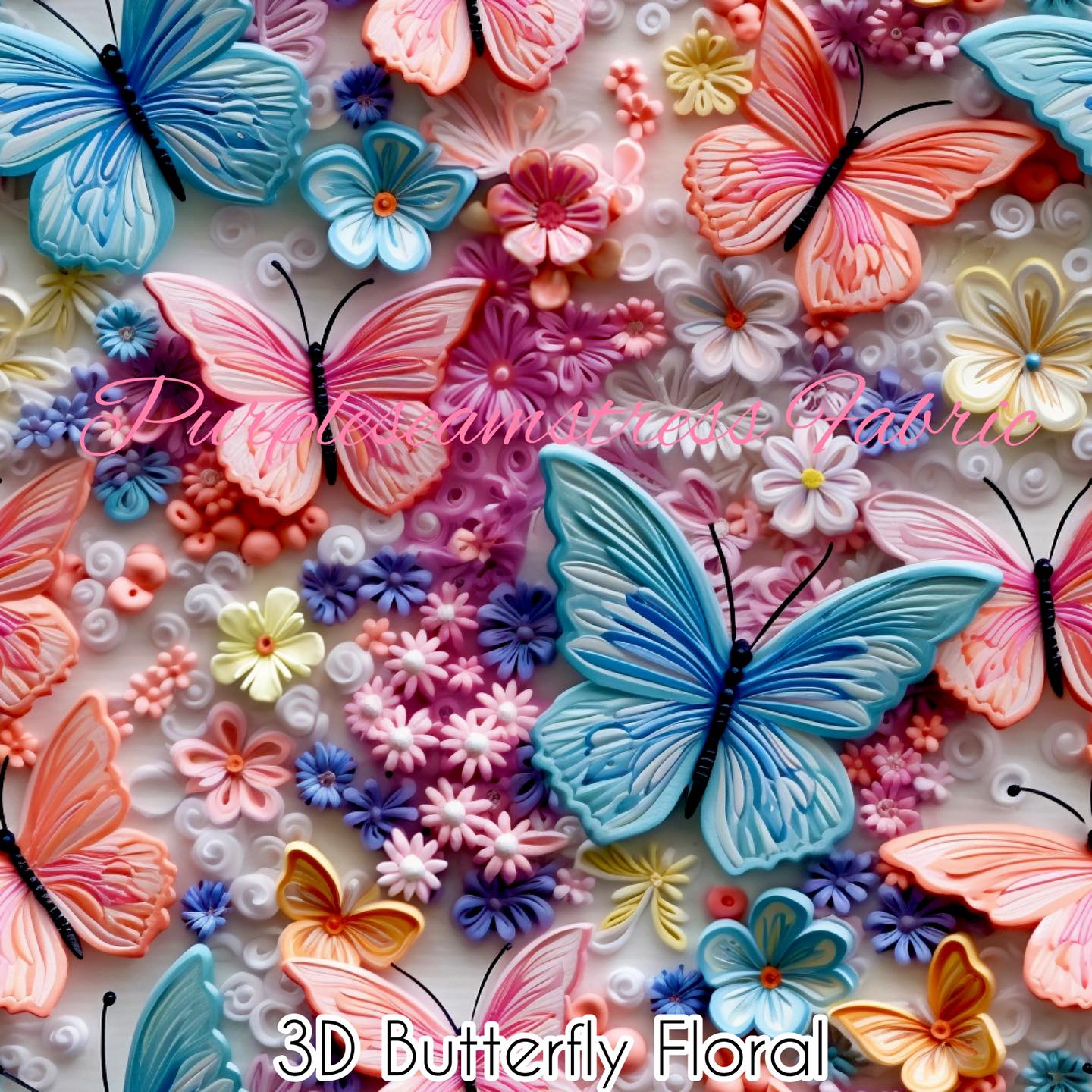 3D Butterfly Floral – Purpleseamstress Fabric