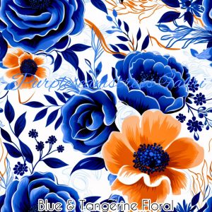 Blue & Tangerine Floral - Fabric