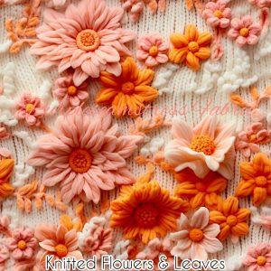 Faux Knitted Flowers & Leaves - Fabric