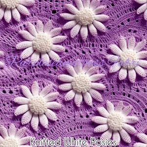 Faux Knitted White Posies - Fabric