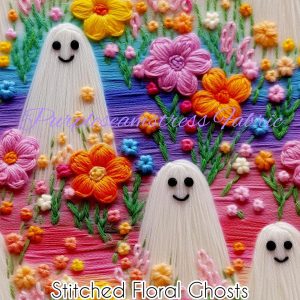 Faux Stitched Floral Ghosts - Fabric