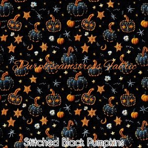 Faux Stitched Black Pumpkins - Fabric