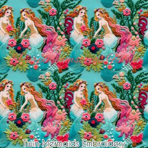 Faux Twin Mermaids Embroidery - Fabric