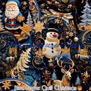 Blue Paper Quill Christmas - Fabric