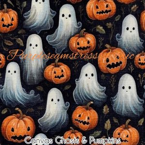 Faux Canvas Ghosts & Pumpkins - Fabric
