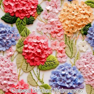 Faux Colored Stitched Hydrangeas - Fabric