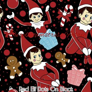 Red Elf Dots on Black - Fabric