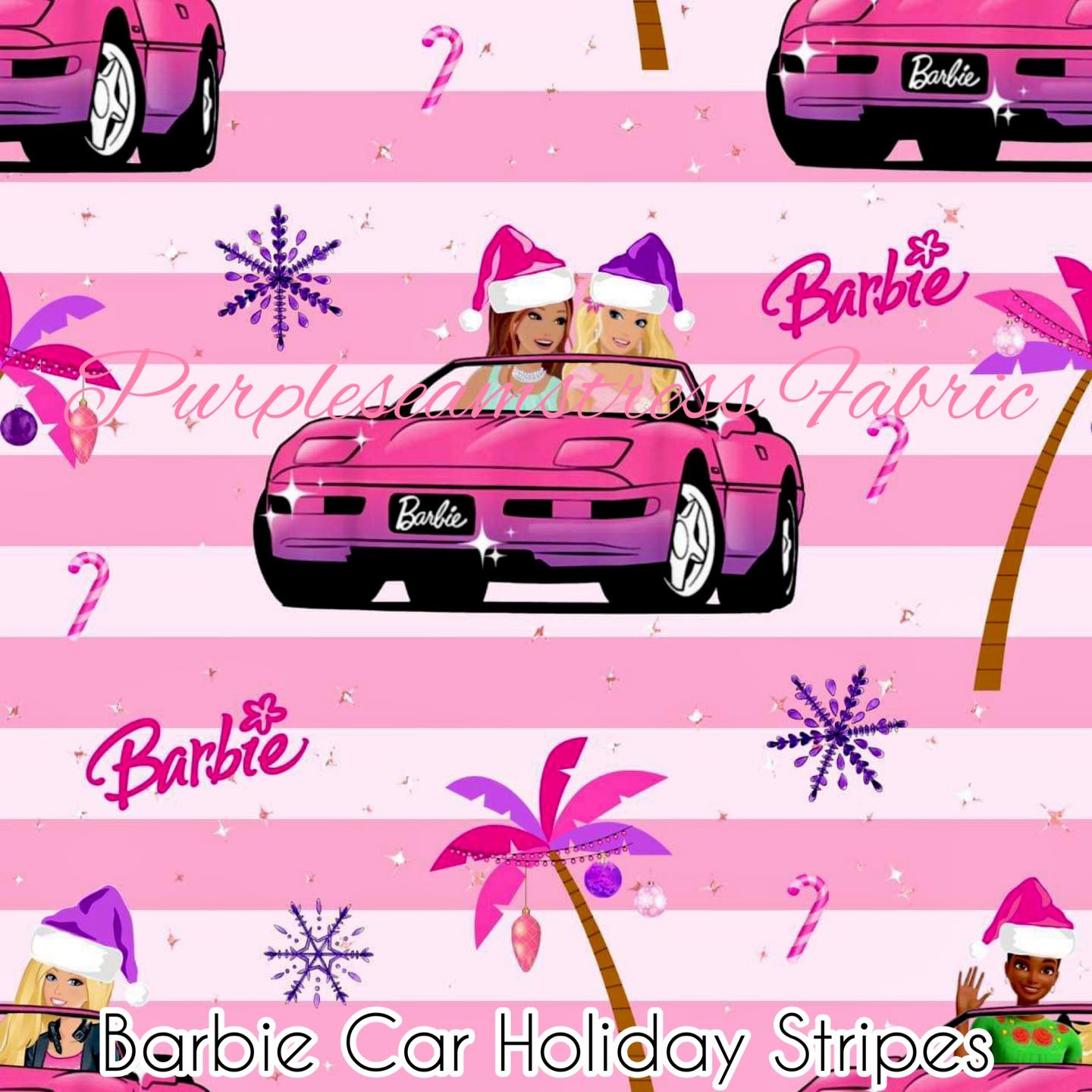 Barbie Car Logo Cotton Fabric