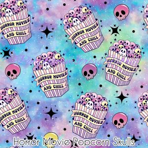 Horror Movie Popcorn Skulls - Fabric